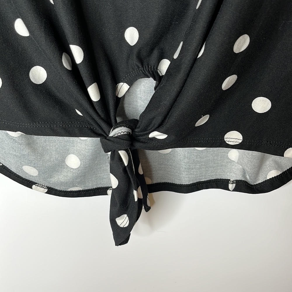 Faith and Joy by Monteau Womens Top shirt Stretch Black White Tie Front S SMALL - Picture 5 of 7